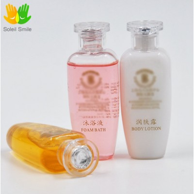 hotel amenities 30ml beauty design transparent bottle shampoo foam bath and body lotion